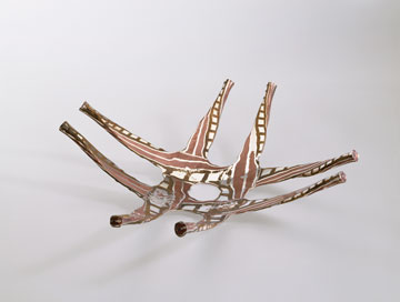 Piece -- materials: silver, patinated copper and brass; dimensions: 32 x 32 x 6h;