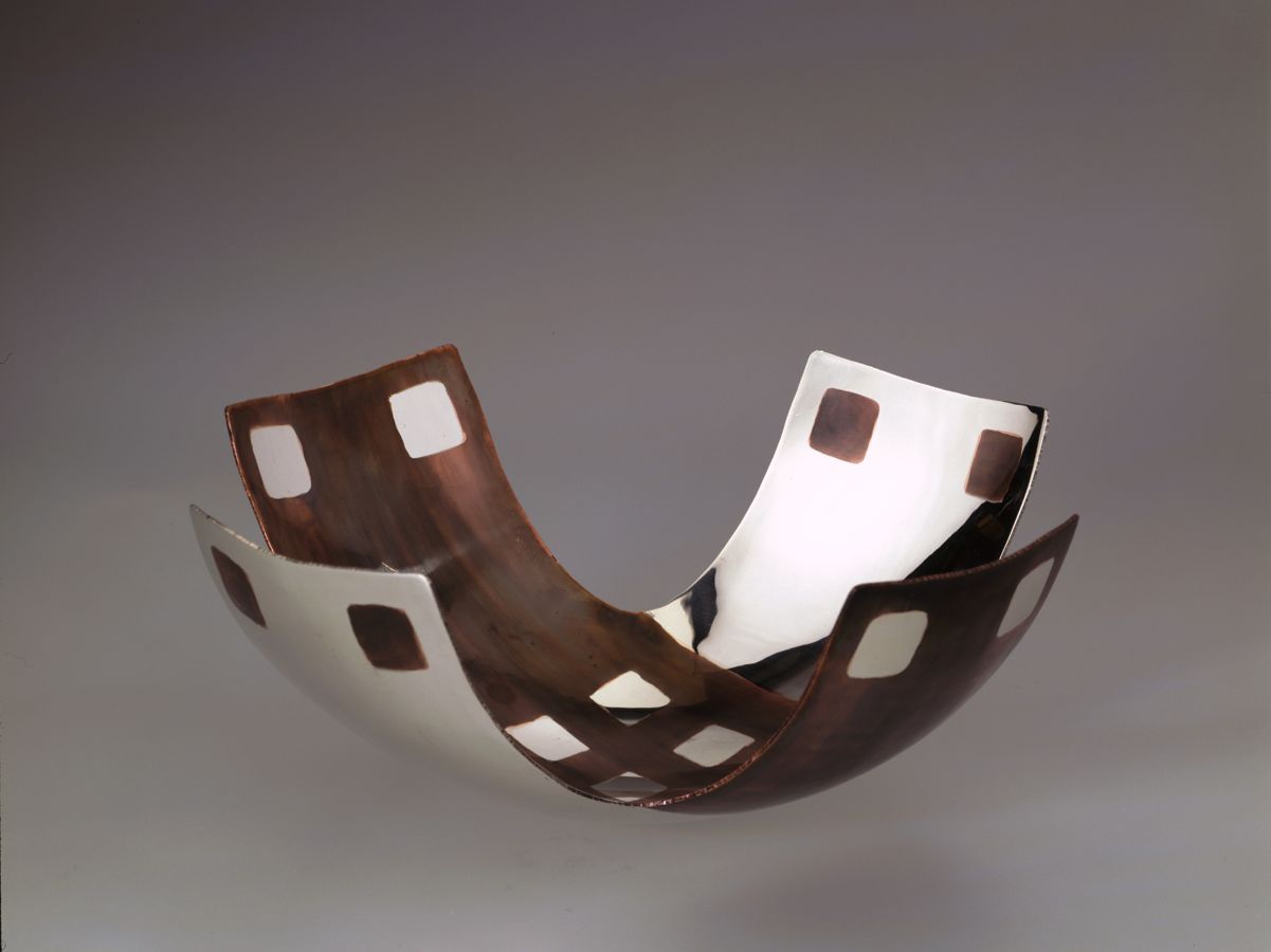 Piece -- materials: silver, patinated copper; dimensions: 28 x 28 x 10 h cm;