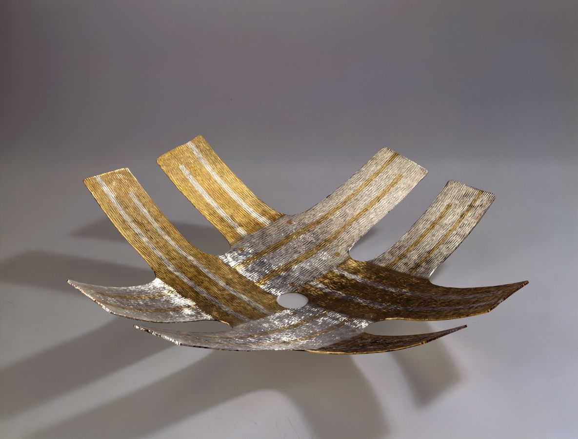 Piece -- materials: silver, brass; dimensions: 34 x 34 x 6 h cm;